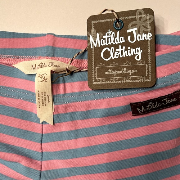Matilda Jane NWT Girls Size 10 Blue and Pink Stripe Leggings with Ruffle - Picture 7 of 9